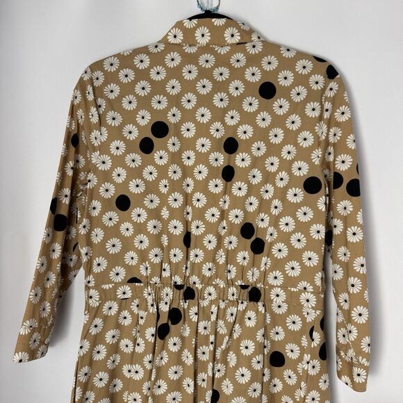 TALBOTS Womens Midi Shirt Dress Tan Daisy Polk Dot Floral Print Size 8 Retro - Picture 6 of 10